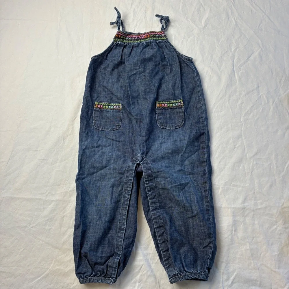 Baby Gap Denim Embroidered Halter Romper Jumpsuit Blue 18-24 Months Hippie Boho
